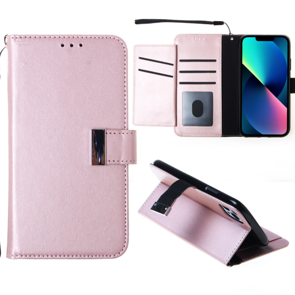 iPhone 15 Plus Elegant Leather Wallet Case w/Wristlet Strap