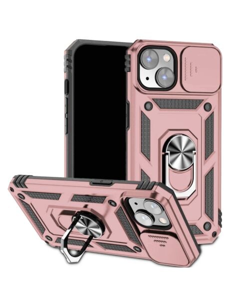 iPhone 15 Pro Max Dual Layers Hybrid Case w/Metal Ring And Camera Protector Defender