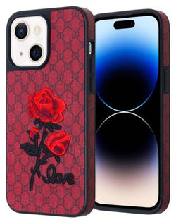 iPhone 15 Double Injection Rose Design Leather Cases