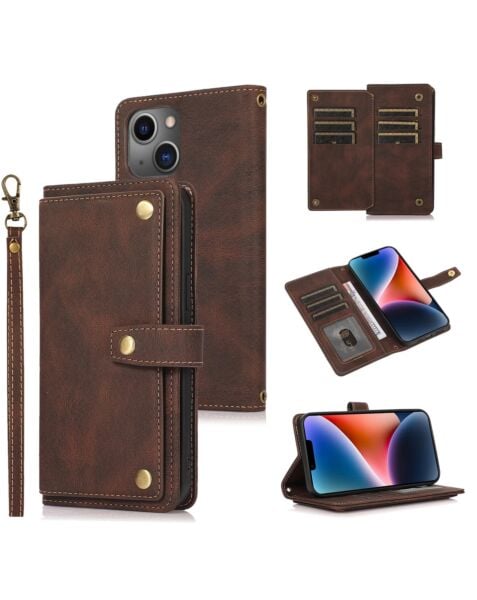 iPhone 15 Plus Crossbody With Strap Card Wallet Leather Case