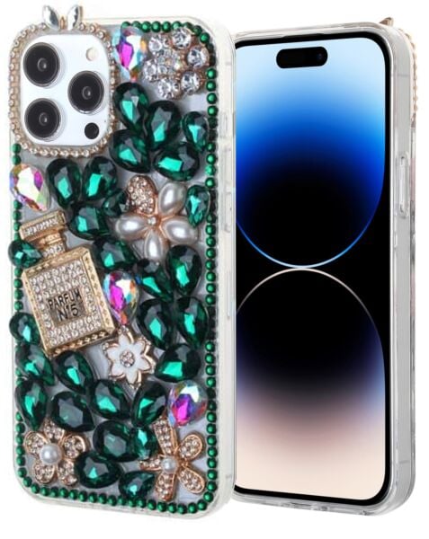 iPhone 15 Pro Crystal Flower Perfume Silicone Hard Case