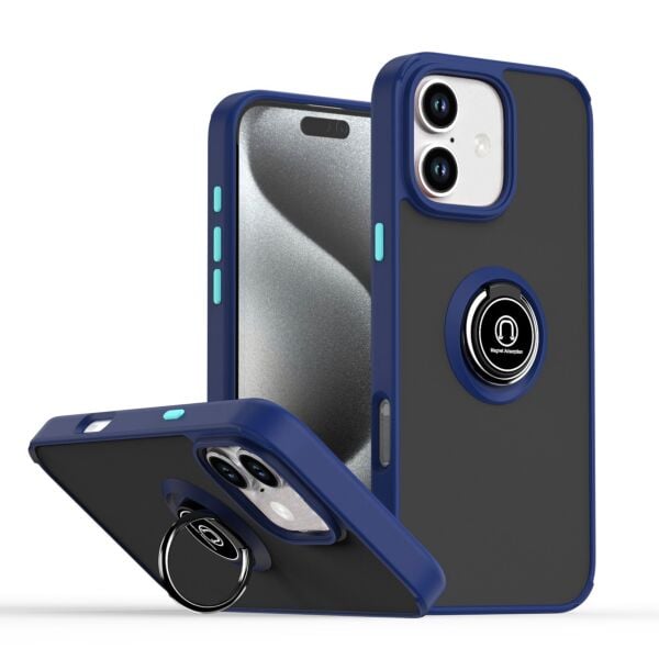 Colorful iPhone 16 Case with I-Ring Holder - Hard PC Back, Soft TPU Bumper