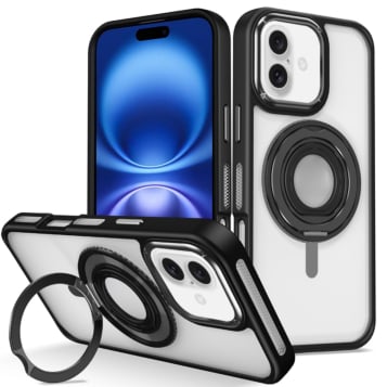 Skin Feel Transparent Case w/ Silicone Ring Holder - BLACK for iPhone 16 Plus