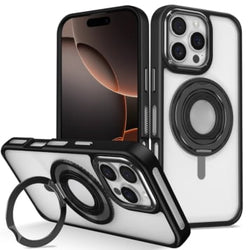 Skin Feel Transparent Case w/ Silicone Ring Holder - BLACK for iPhone 16 Pro Max