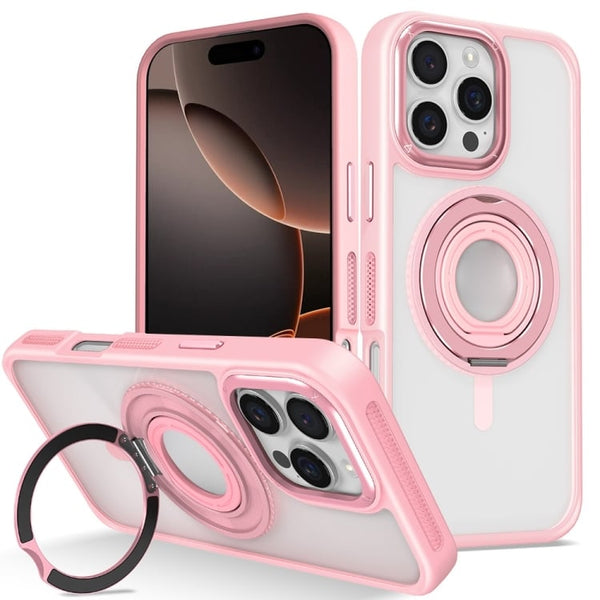 Skin Feel Transparent Case w/ Silicone Ring Holder - Pink for iPhone 16 Pro 