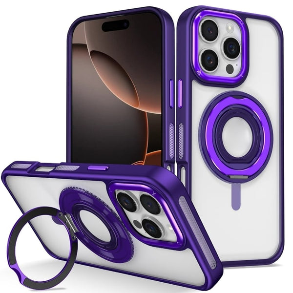 Skin Feel Transparent Case w/ Silicone Ring Holder - Purple for iPhone 16 Pro