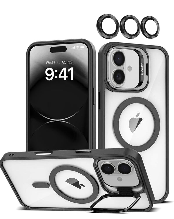 iPhone 17 Thin Magnetic Clear Case with Camera Stand and Cover