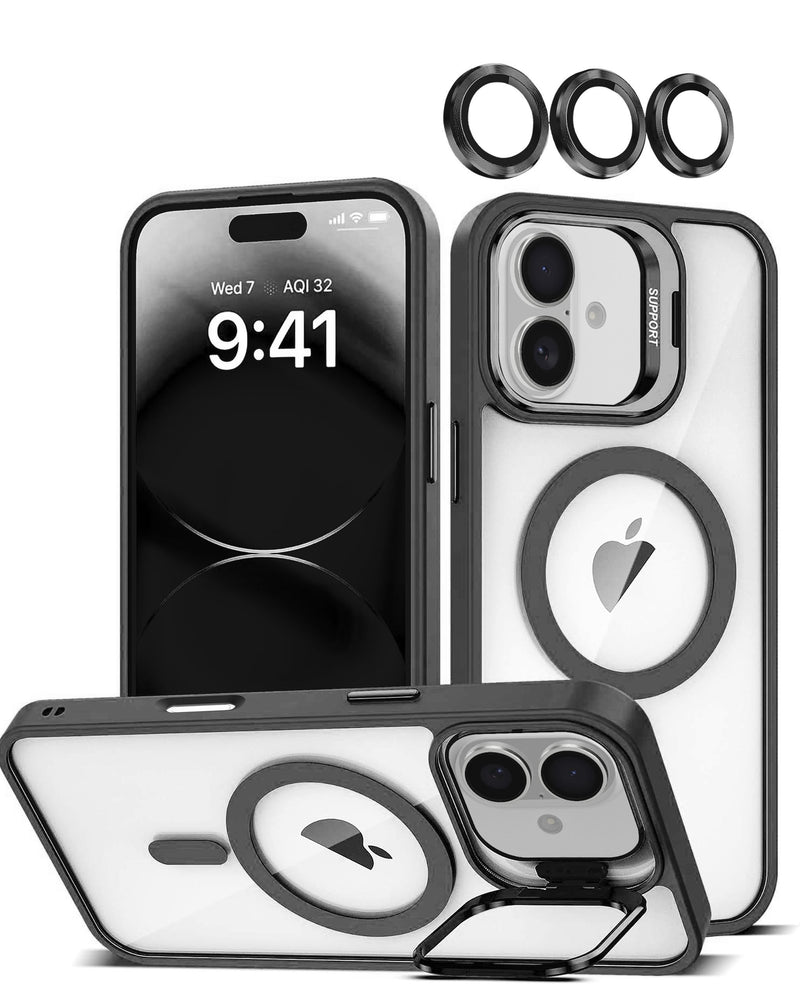 iPhone 17 Thin Magnetic Clear Case with Camera Stand and Cover
