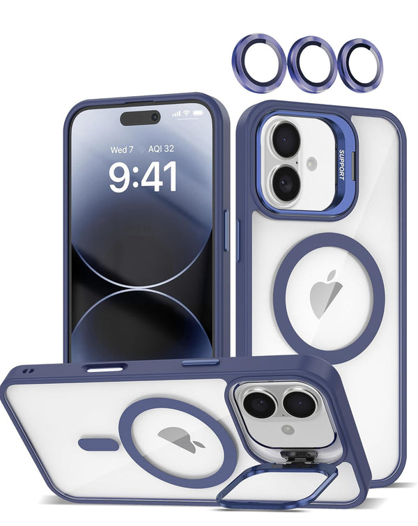 iPhone 17 Thin Magnetic Clear Case with Camera Stand and Cover