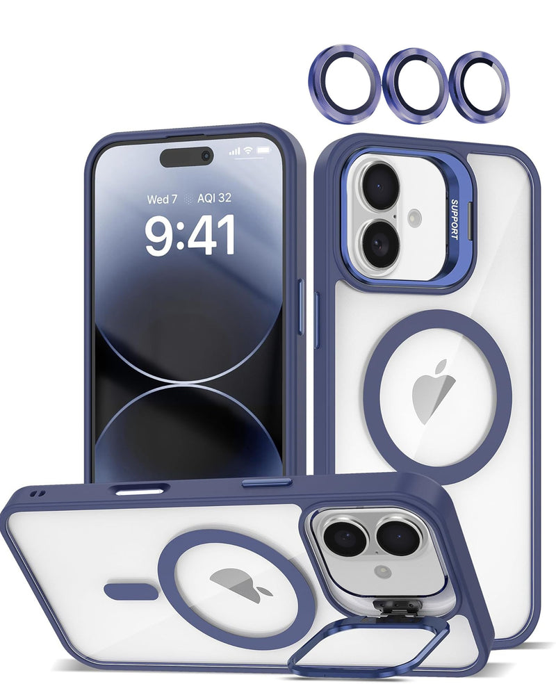 iPhone 17 Thin Magnetic Clear Case with Camera Stand and Cover
