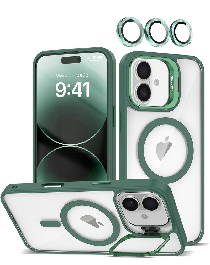 iPhone 17 Thin Magnetic Clear Case with Camera Stand and Cover