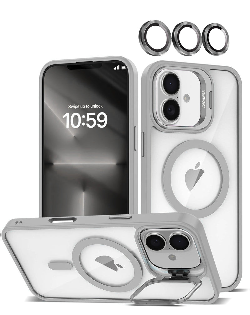 iPhone 17 Thin Magnetic Clear Case with Camera Stand and Cover