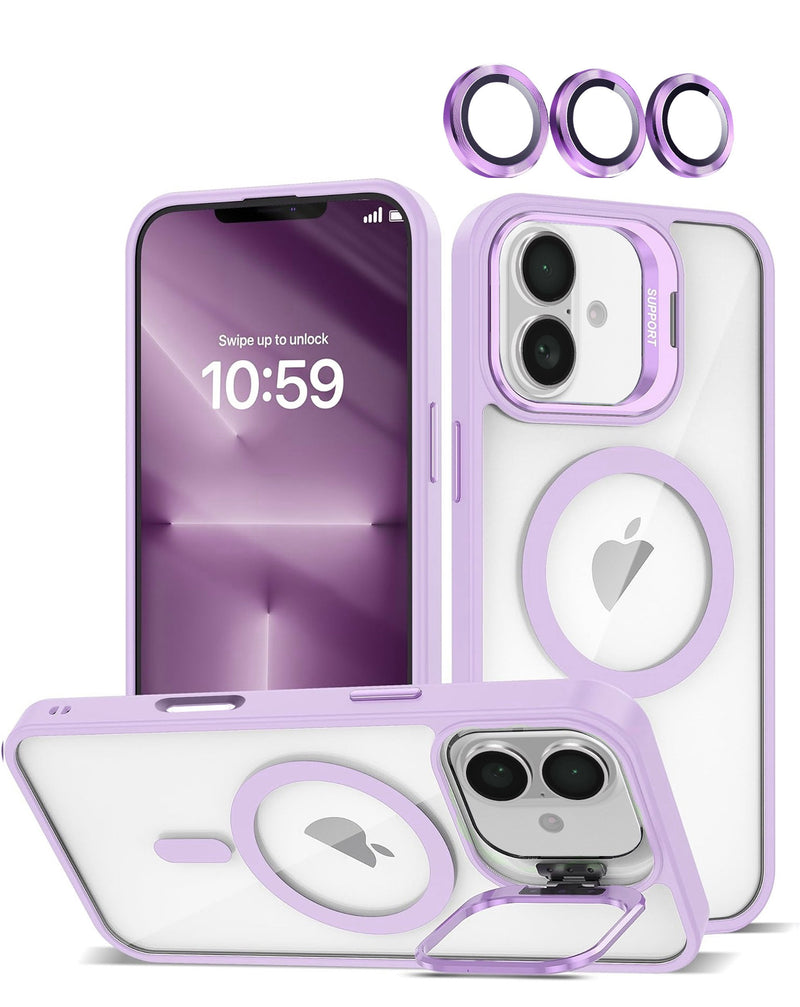 iPhone 17 Thin Magnetic Clear Case with Camera Stand and Cover