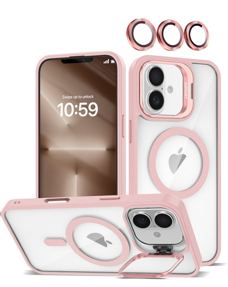 iPhone 17 Thin Magnetic Clear Case with Camera Stand and Cover