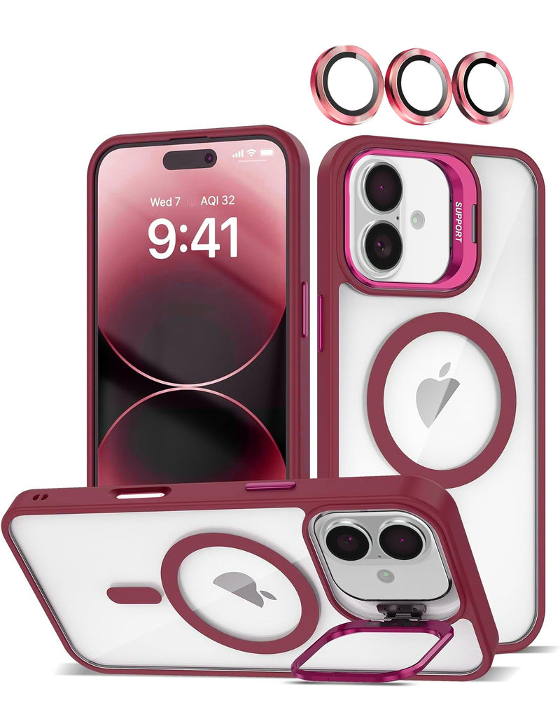 iPhone 17 Thin Magnetic Clear Case with Camera Stand and Cover