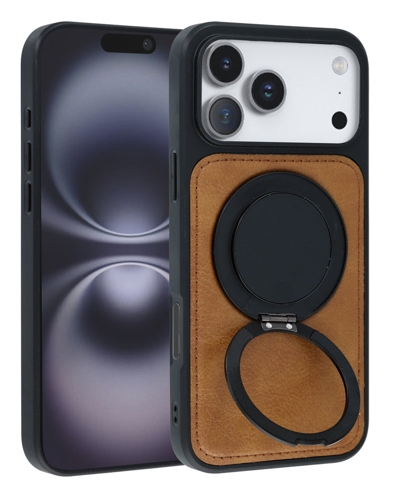 iPhone 17 Pro Slim Leather Case with Wireless Charging Kickstand