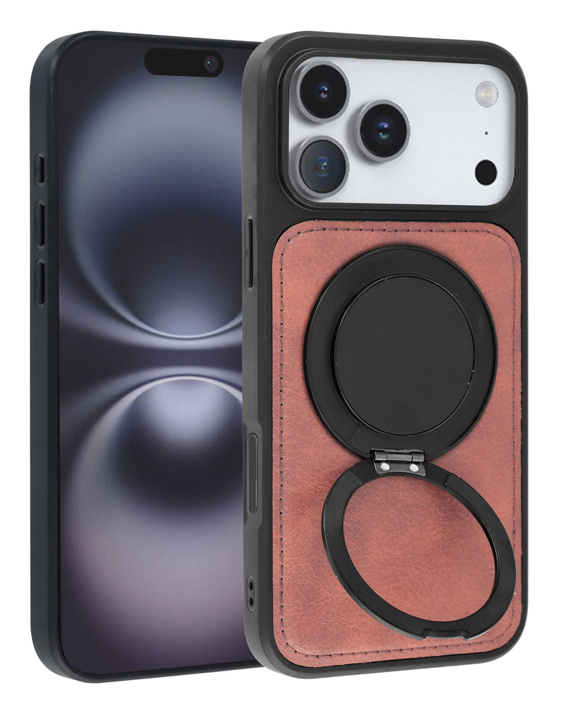 iPhone 17 Pro Slim Leather Case with Wireless Charging Kickstand