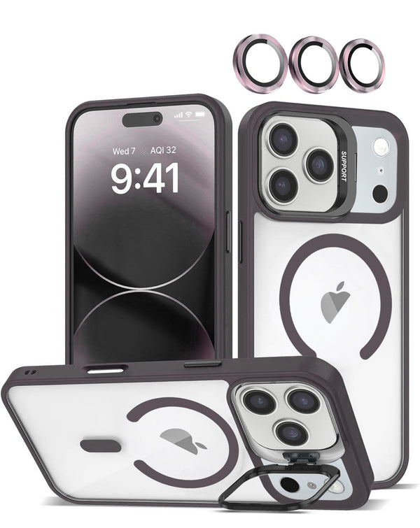 iPhone 17 Pro Thin Magnetic Clear Case w/ Camera Stand & Camera Cover