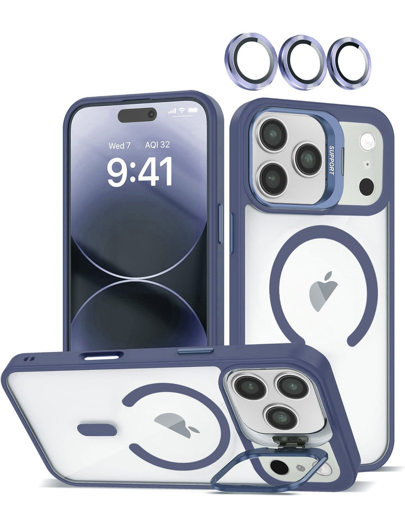 iPhone 17 Pro Thin Magnetic Clear Case w/ Camera Stand & Camera Cover