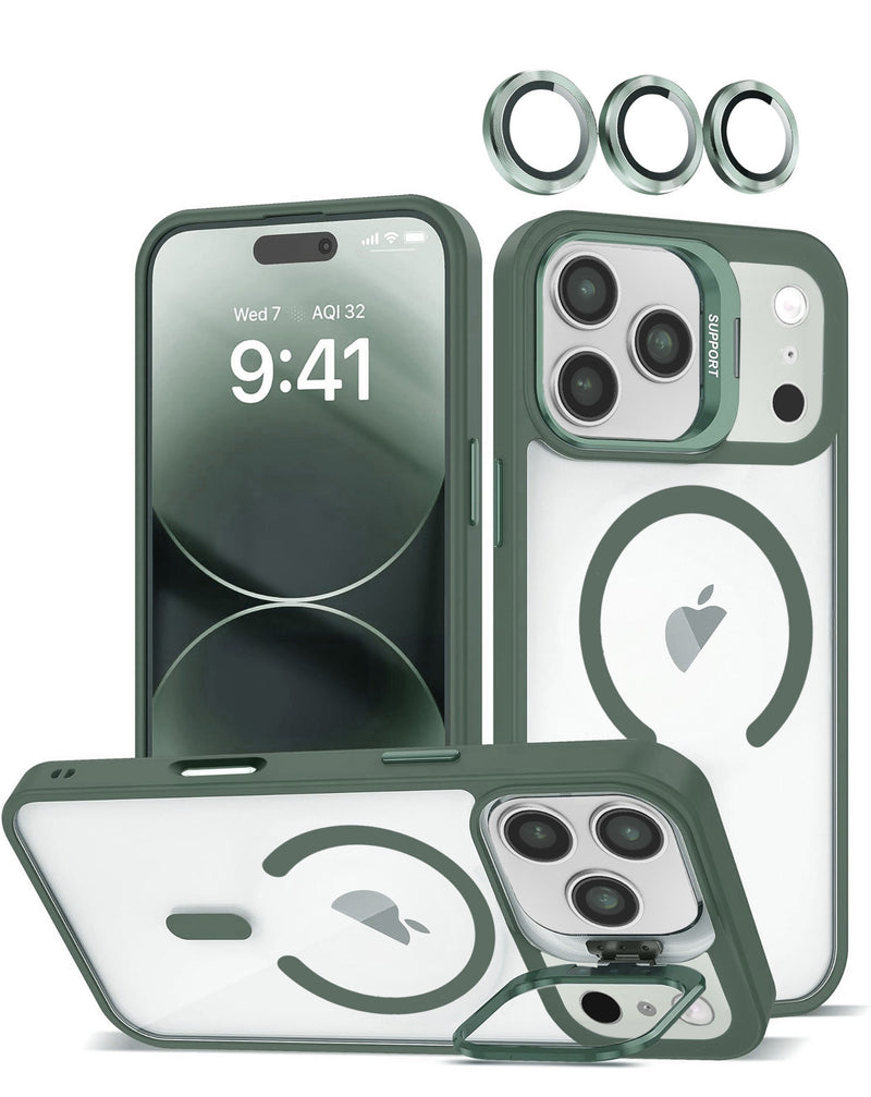 iPhone 17 Pro Thin Magnetic Clear Case w/ Camera Stand & Camera Cover