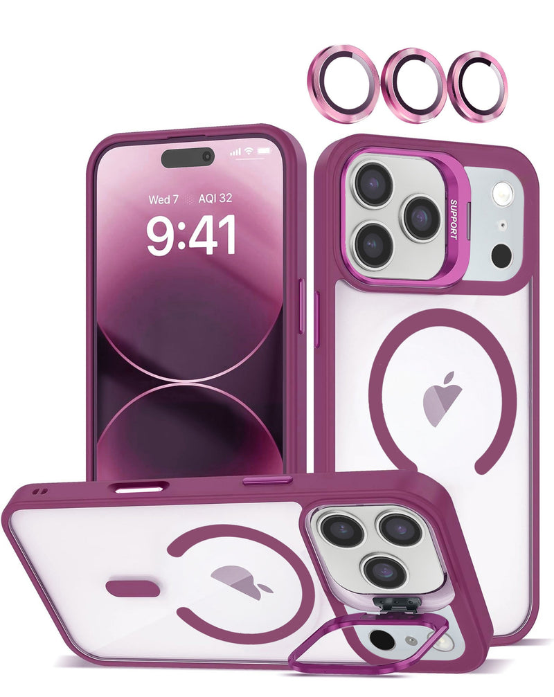 iPhone 17 Pro Thin Magnetic Clear Case w/ Camera Stand & Camera Cover