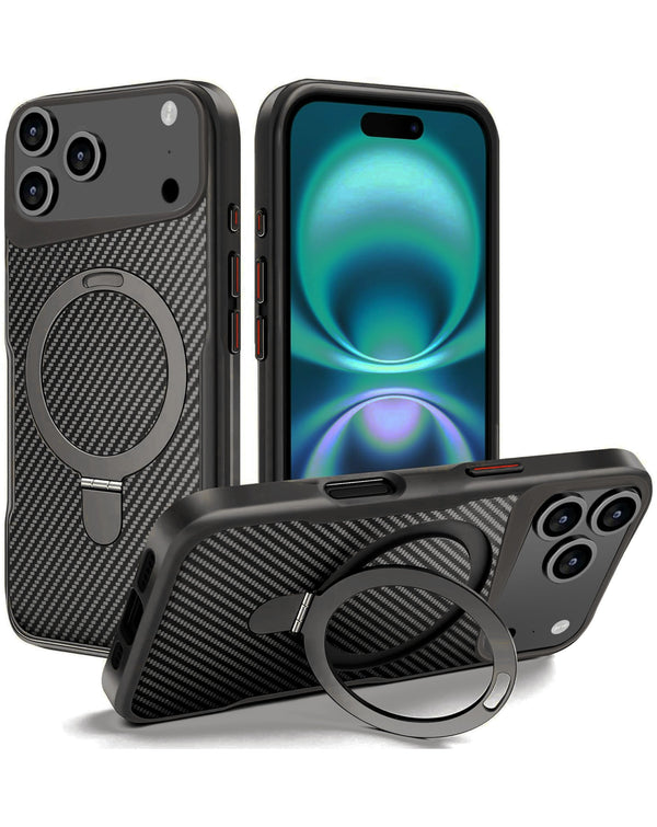 iPhone 17 Pro Max Carbon Fiber Magnetic Kickstand Case