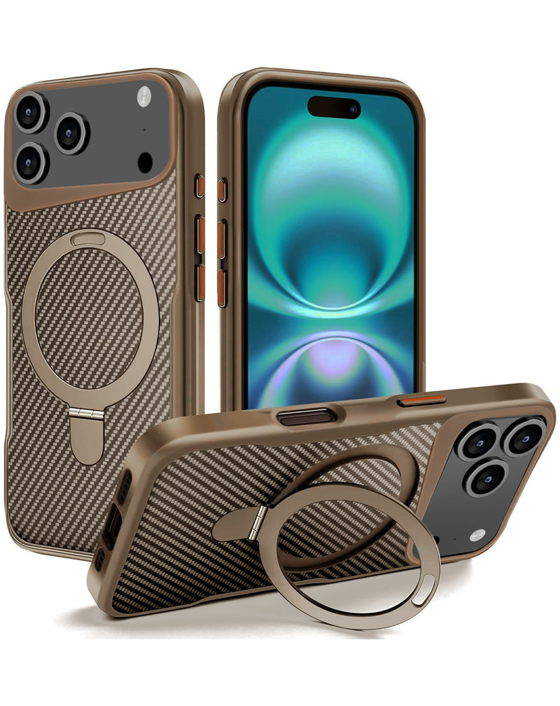 iPhone 17 Pro Max Carbon Fiber Magnetic Kickstand Case