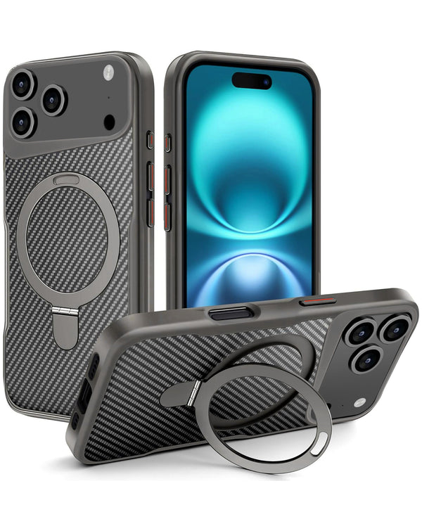 iPhone 17 Pro Max Carbon Fiber Magnetic Kickstand Case