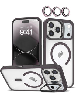 iPhone 17 Pro Max Thin Magnetic Clear Case with Camera Stand & Cover