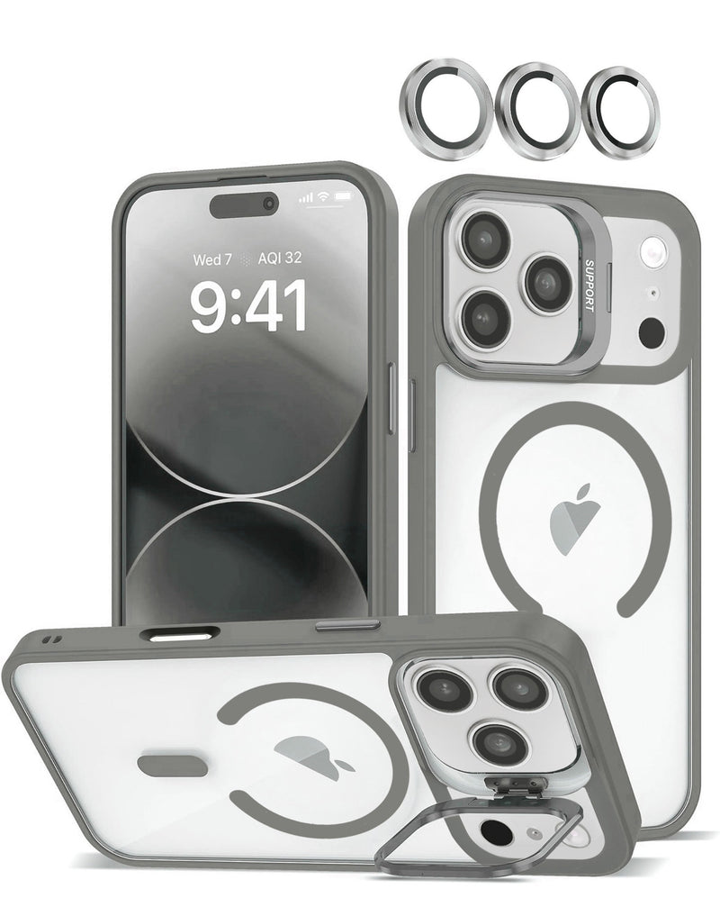 iPhone 17 Pro Max Thin Magnetic Clear Case with Camera Stand & Cover