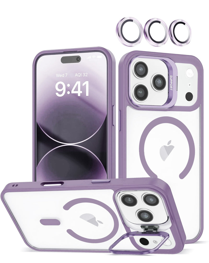 iPhone 17 Pro Max Thin Magnetic Clear Case with Camera Stand & Cover