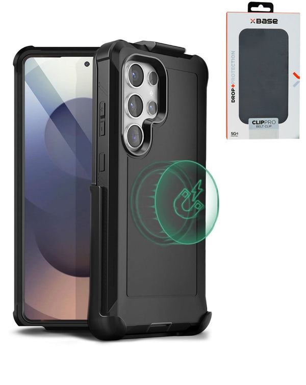 xBase by PowerPeak - Magsafe Heavy Duty Case with Clips - BLACK for Galaxy S25 Ultra (Only Ground Shipping) - Banana Cellular Solutions
