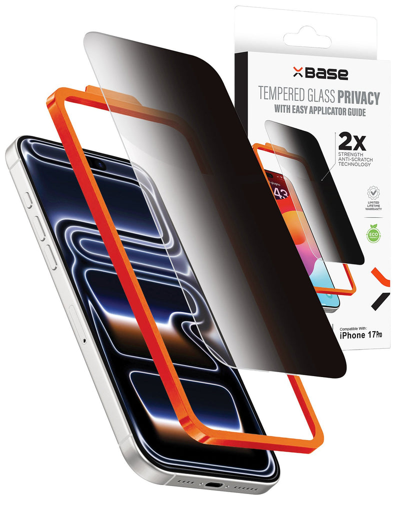 xBase Privacy Tempered Glass w/ Applicator for iPhone 17 Pro (Single Pack)