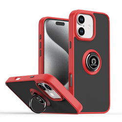 Hard PC Rear / Soft TPU Colorful Border Case with I-ring Holder - RED for iPhone 16 