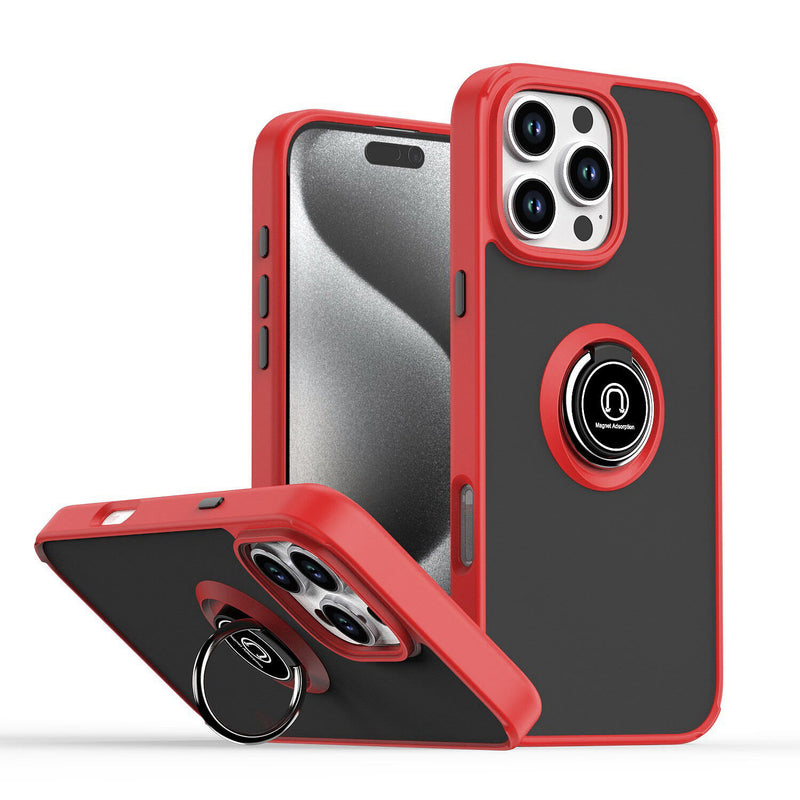 Hard PC Rear / Soft TPU Colorful Border Case with I-ring Holder - RED for iPhone 16 Pro Max 