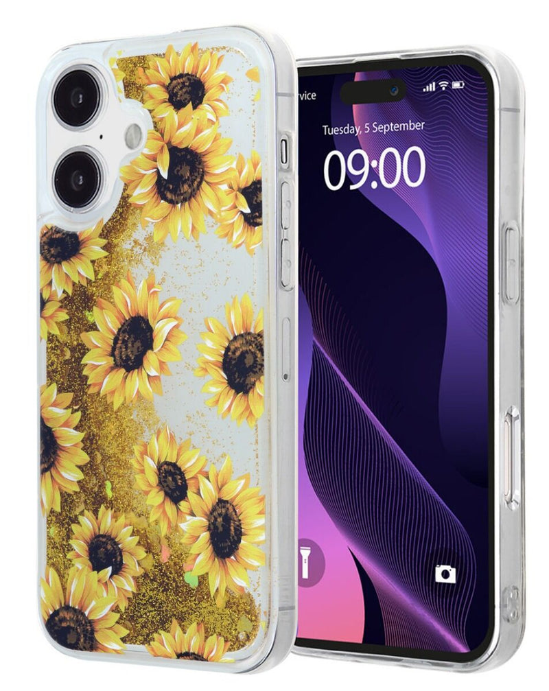 Liquid Quicksand Glitter Cover Case - SUNFLOWER for iPhone 16
