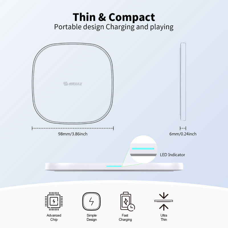 Esoulk QI Wireless Charger (15W) (WHITE) (Only Ground Shipping)