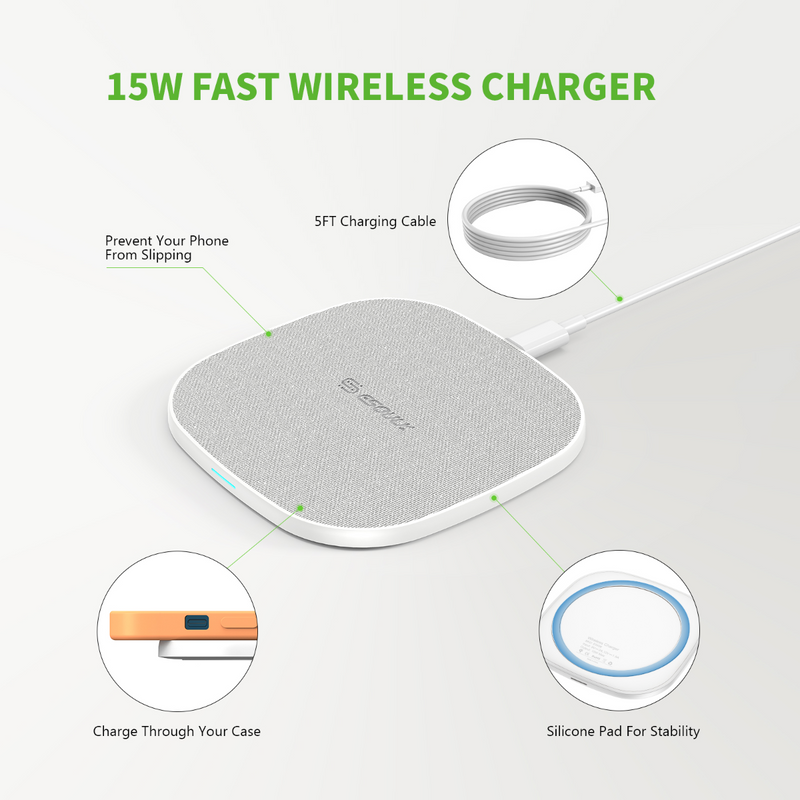 Esoulk QI Wireless Charger (15W) (WHITE) (Only Ground Shipping)