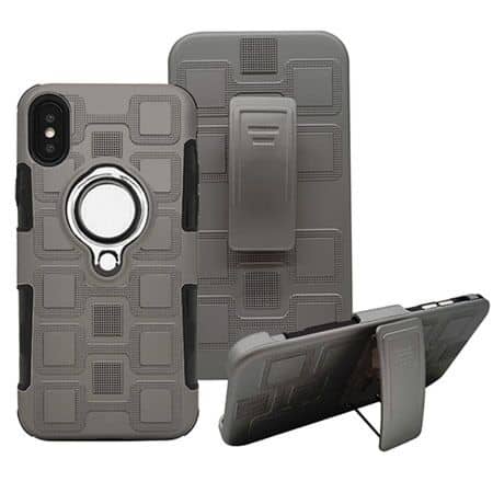 iPhone X / XS Heavy Duty Hard Rubber Cover Defender Case with Back Clip and Ring