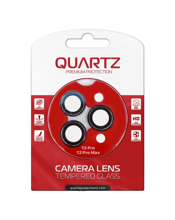 stock QUARTZ HD Tempered Glass with Metal Ring for iPhone 13 Pro Max / 13 Pro Back Camera (BLACK) - Banana Cellular Solutions