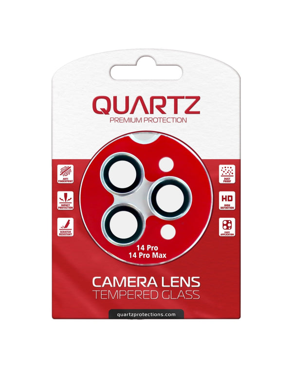 QUARTZ HD Tempered Glass with Metal Ring for iPhone 14 Pro / 14 Pro Max Back Camera (WHITE) - Banana Cellular Solutions