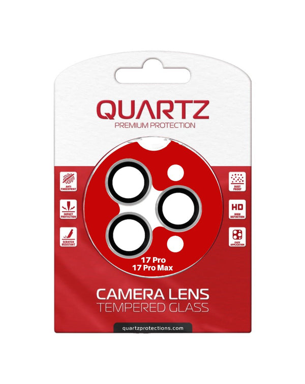 QUARTZ HD Tempered Glass with Metal Ring for iPhone 17 Pro / 17 Pro Max Back Camera (SILVER) - Banana Cellular Solutions