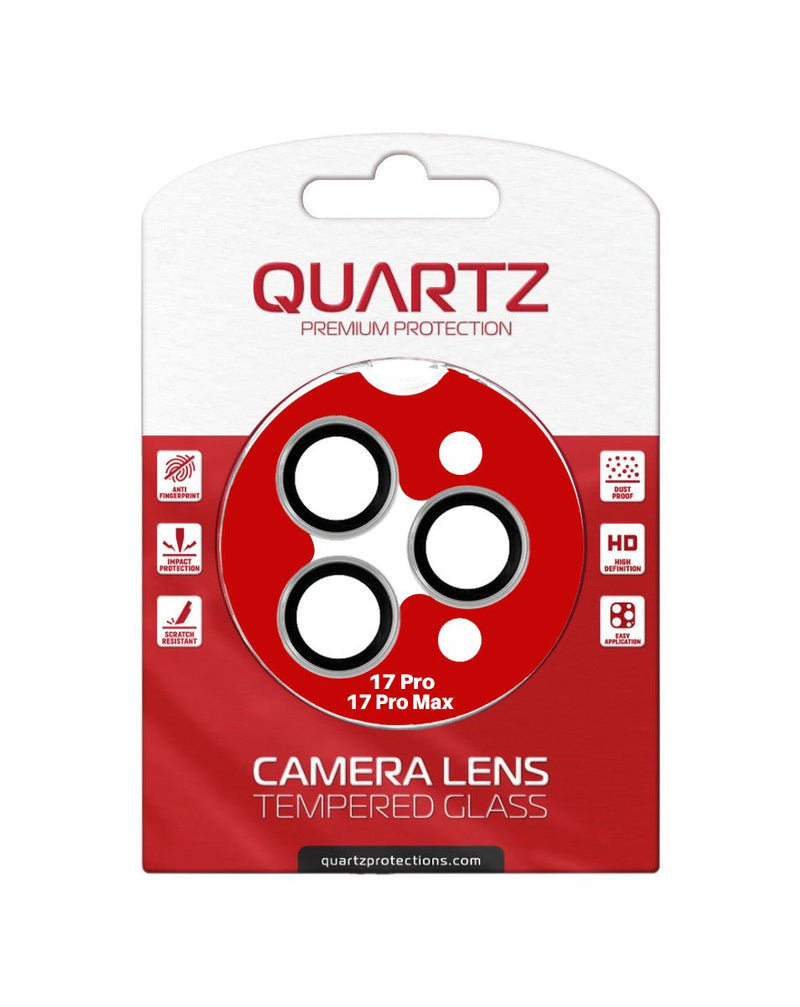 QUARTZ HD Tempered Glass with Metal Ring for iPhone 17 Pro / 17 Pro Max Back Camera (SILVER) - Banana Cellular Solutions