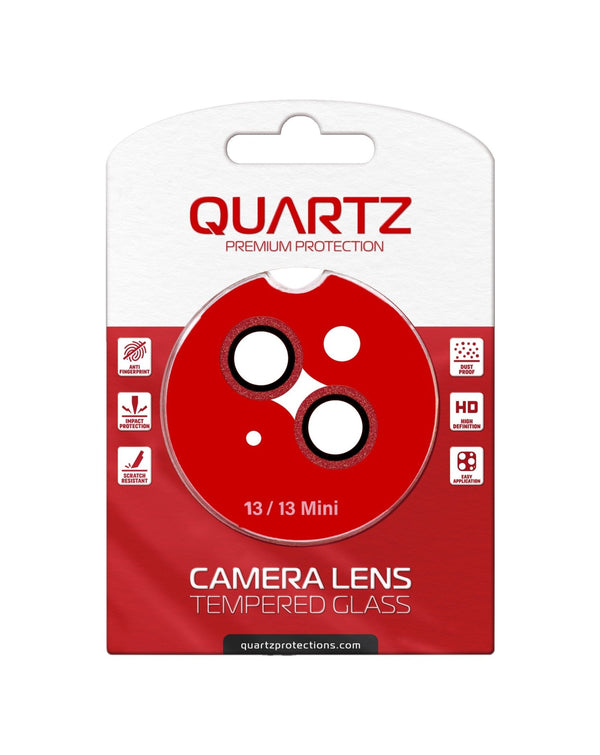 QUARTZ HD Tempered Glass with Glitter Diamond Camera Lens for iPhone 13 / 13 Mini Back Camera (RED) - Banana Cellular Solutions