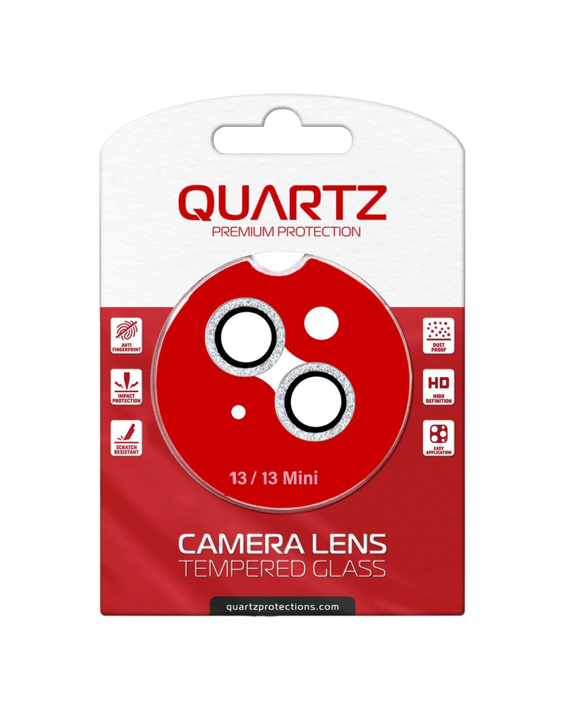 QUARTZ HD Tempered Glass (WHITE) for iPhone 13 / 13 Mini Back Camera with Glitter Diamond Camera Lens - Banana Cellular Solutions
