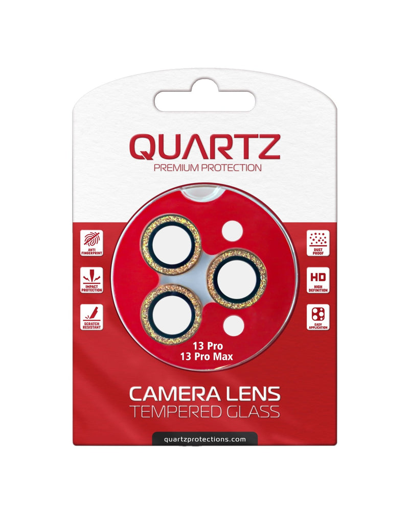 QUARTZ HD Tempered Glass (GOLD) with Glitter Diamond Camera Lens for iPhone 13 Pro Max / 13 Pro Back Camera - Banana Cellular Solutions