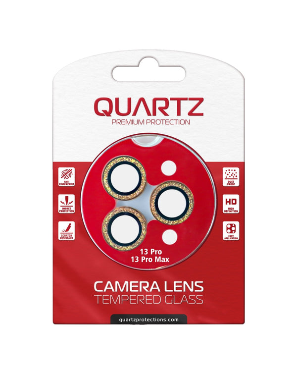 QUARTZ HD Tempered Glass (GOLD) with Glitter Diamond Camera Lens for iPhone 13 Pro Max / 13 Pro Back Camera - Banana Cellular Solutions