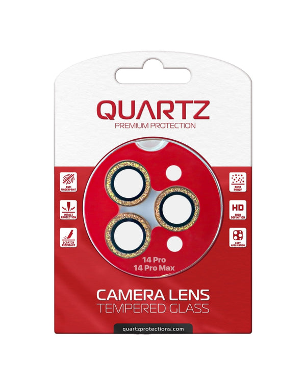 QUARTZ HD Tempered Glass (GOLD) with Glitter Diamond Camera Lens for iPhone 14 Pro / 14 Pro Max Back Camera - Banana Cellular Solutions