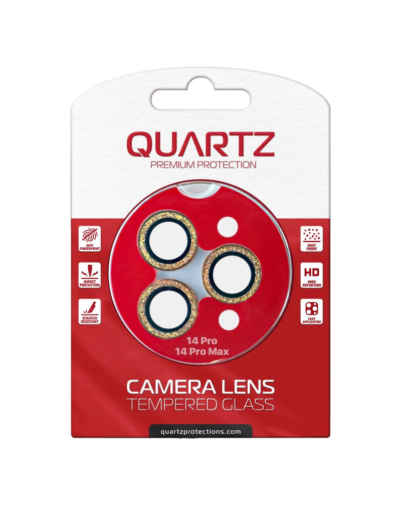 QUARTZ HD Tempered Glass (GOLD) with Glitter Diamond Camera Lens for iPhone 14 Pro / 14 Pro Max Back Camera - Banana Cellular Solutions