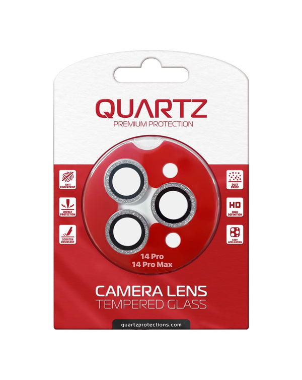 QUARTZ HD Tempered Glass (WHITE) with Glitter Diamond Camera Lens for iPhone 14 Pro / 14 Pro Max Back Camera - Banana Cellular Solutions